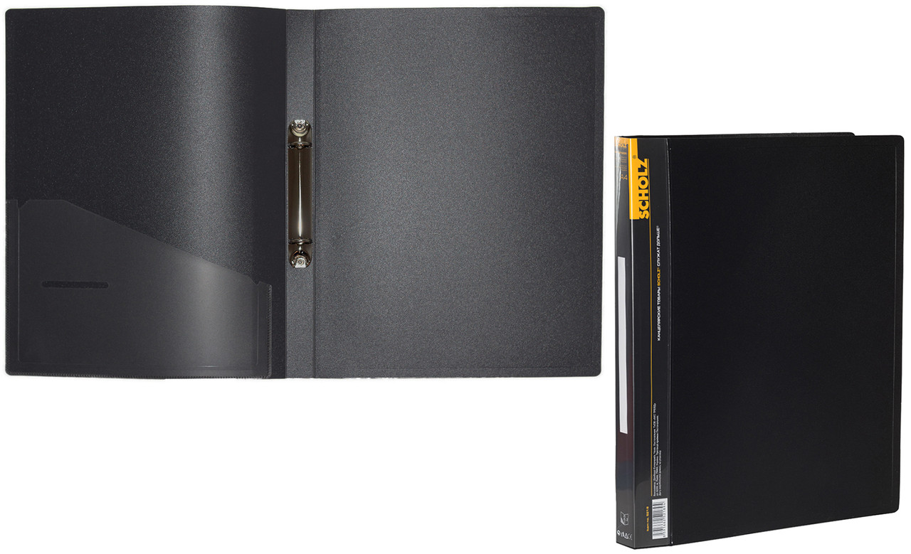 Папка на кільцях SCHOLZ (5218SCH), на 2 кільця, PP, 700мкм, A4 з кишенею, чорна